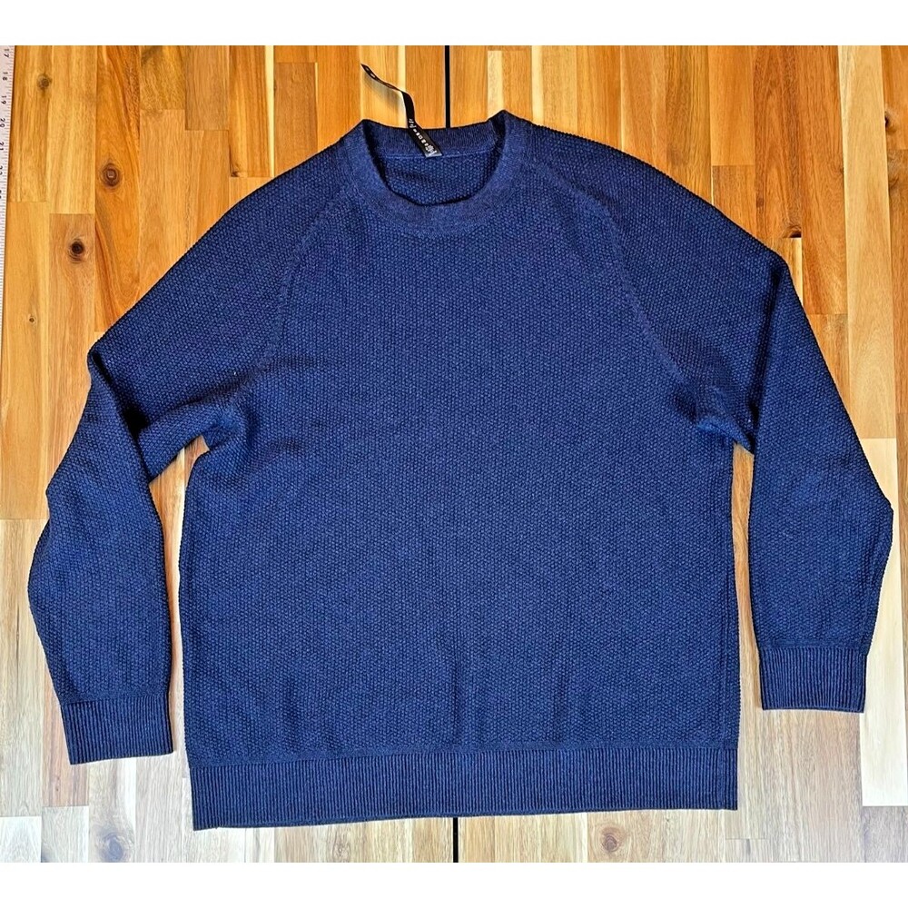 Lululemon Fundamental Textured Knit Crewneck Sweater Navy Blue XL LM3ENFS